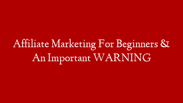 Affiliate Marketing For Beginners & An Important WARNING