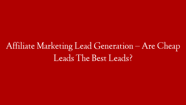 Affiliate Marketing Lead Generation – Are Cheap Leads The Best Leads?