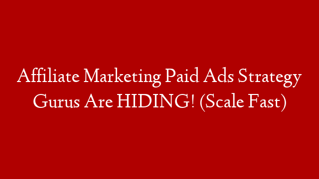 Affiliate Marketing Paid Ads Strategy Gurus Are HIDING! (Scale Fast)