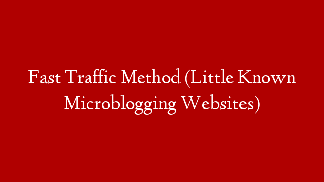 Fast Traffic Method (Little Known Microblogging Websites)