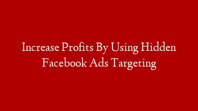 Increase Profits By Using Hidden Facebook Ads Targeting
