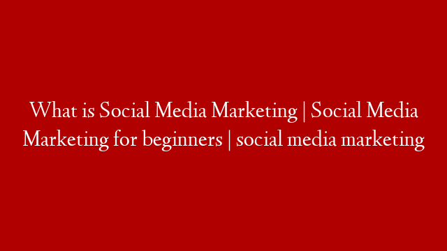 What is Social Media Marketing | Social Media Marketing for beginners  | social media marketing