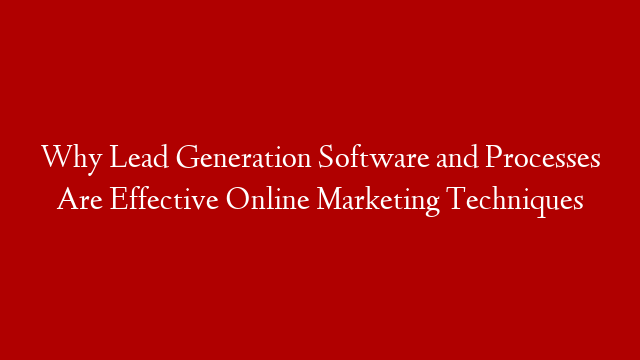Why Lead Generation Software and Processes Are Effective Online Marketing Techniques