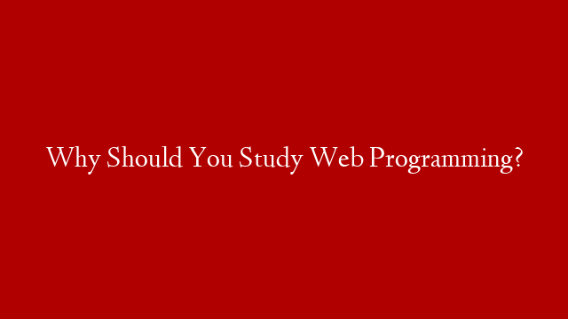 Why Should You Study Web Programming?