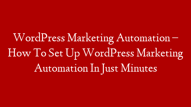 WordPress Marketing Automation – How To Set Up WordPress Marketing Automation In Just Minutes