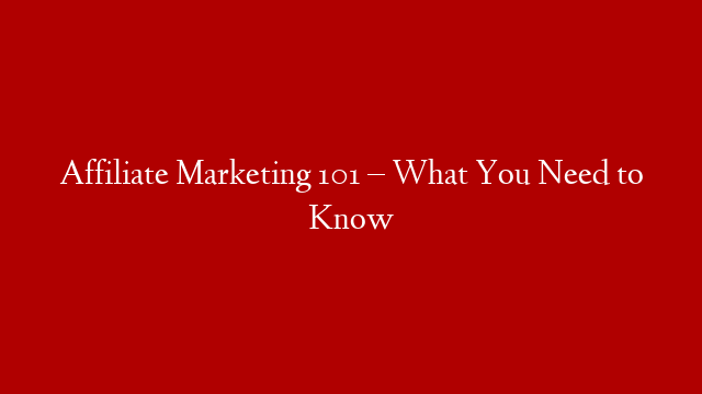 Affiliate Marketing 101 – What You Need to Know