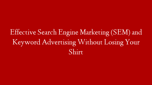 Effective Search Engine Marketing (SEM) and Keyword Advertising Without Losing Your Shirt