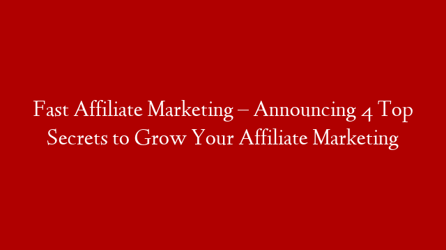 Fast Affiliate Marketing – Announcing 4 Top Secrets to Grow Your Affiliate Marketing