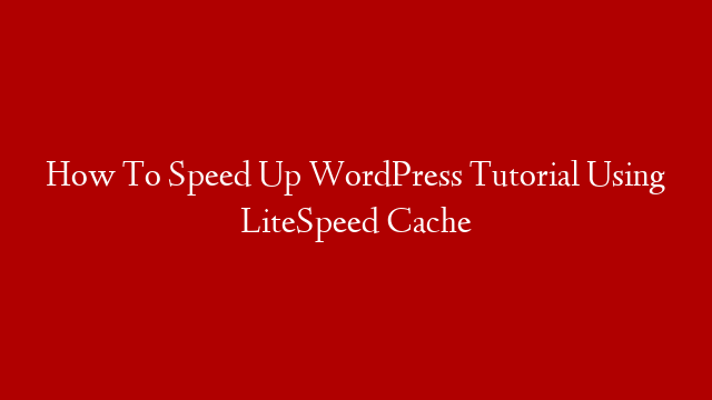 How To Speed Up WordPress Tutorial Using LiteSpeed Cache