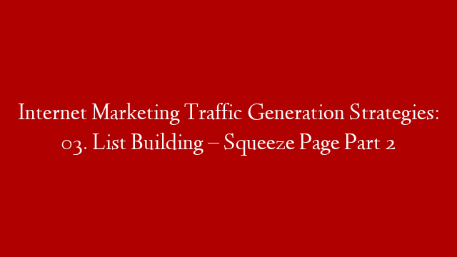 Internet Marketing Traffic Generation Strategies: 03. List Building – Squeeze Page Part 2