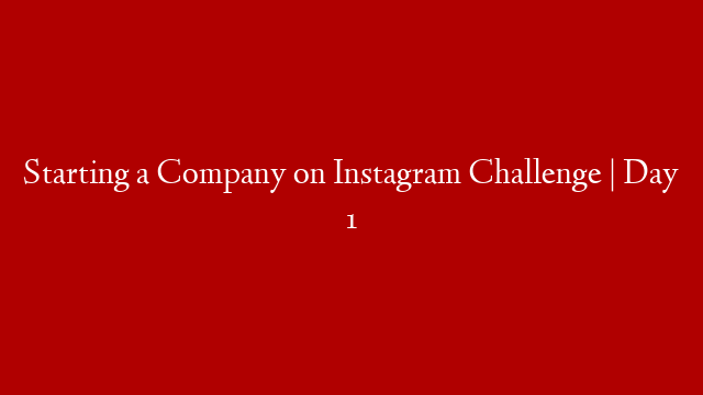 Starting a Company on Instagram Challenge | Day 1
