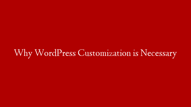 Why WordPress Customization is Necessary