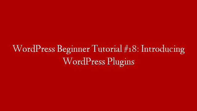 WordPress Beginner Tutorial #18: Introducing WordPress Plugins