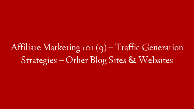 Affiliate Marketing 101 (9) – Traffic Generation Strategies – Other Blog Sites & Websites