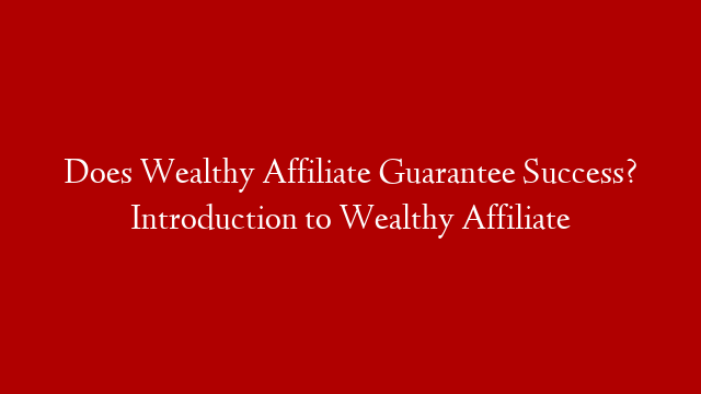 Does Wealthy Affiliate Guarantee Success? Introduction to Wealthy Affiliate