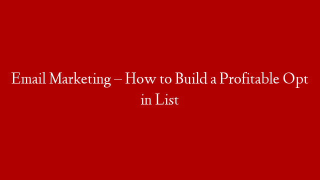 Email Marketing – How to Build a Profitable Opt in List