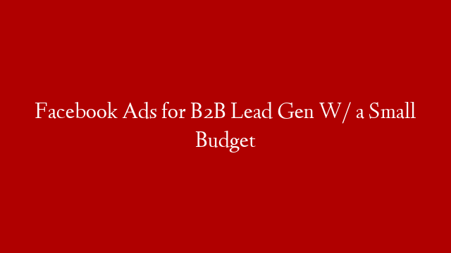 Facebook Ads for B2B Lead Gen W/ a Small Budget