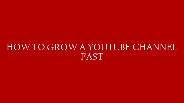 HOW TO GROW A YOUTUBE CHANNEL FAST