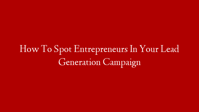 How To Spot Entrepreneurs In Your Lead Generation Campaign