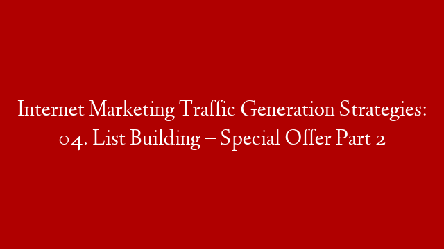 Internet Marketing Traffic Generation Strategies: 04. List Building – Special Offer Part 2