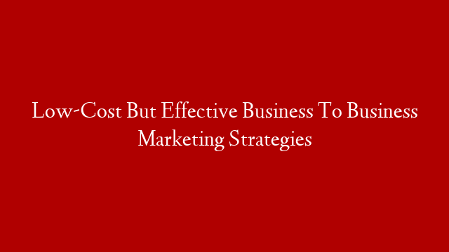 Low-Cost But Effective Business To Business Marketing Strategies