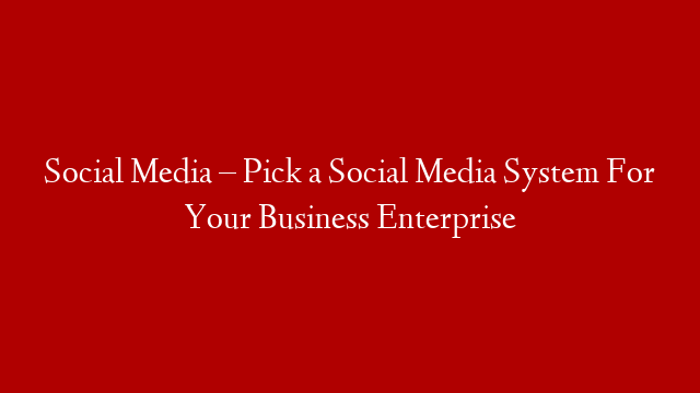 Social Media – Pick a Social Media System For Your Business Enterprise