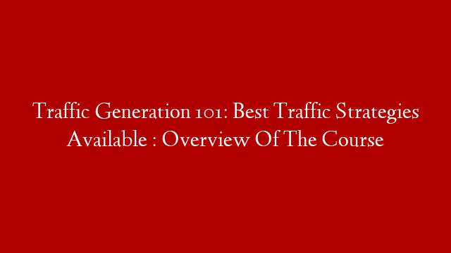 Traffic Generation 101: Best Traffic Strategies Available : Overview Of The Course