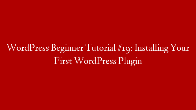 WordPress Beginner Tutorial #19: Installing Your First WordPress Plugin
