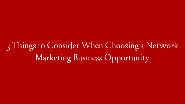 3 Things to Consider When Choosing a Network Marketing Business Opportunity