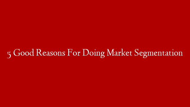 5 Good Reasons For Doing Market Segmentation