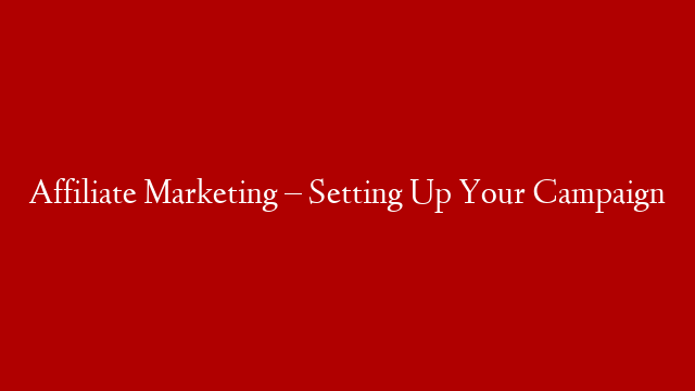 Affiliate Marketing – Setting Up Your Campaign