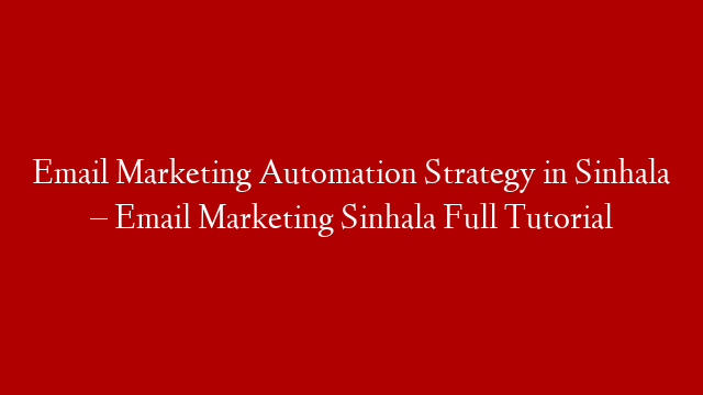 Email Marketing Automation Strategy in Sinhala – Email Marketing Sinhala Full Tutorial