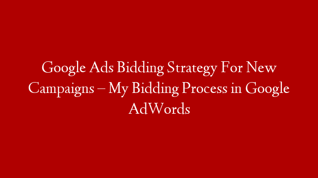 Google Ads Bidding Strategy For New Campaigns – My Bidding Process in Google AdWords