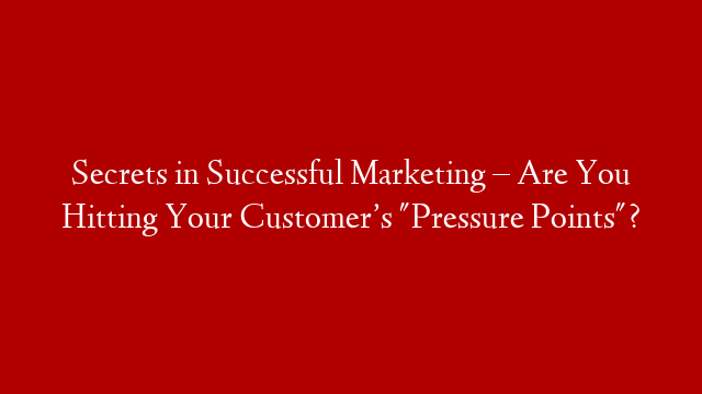 Secrets in Successful Marketing – Are You Hitting Your Customer’s "Pressure Points"?