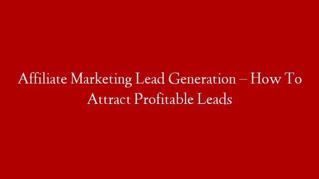 Affiliate Marketing Lead Generation – How To Attract Profitable Leads