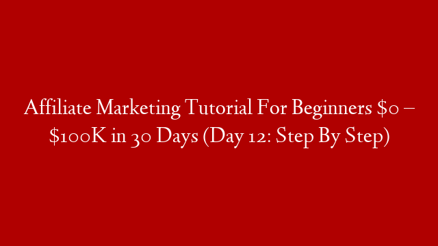 Affiliate Marketing Tutorial For Beginners $0 – $100K in 30 Days (Day 12: Step By Step)