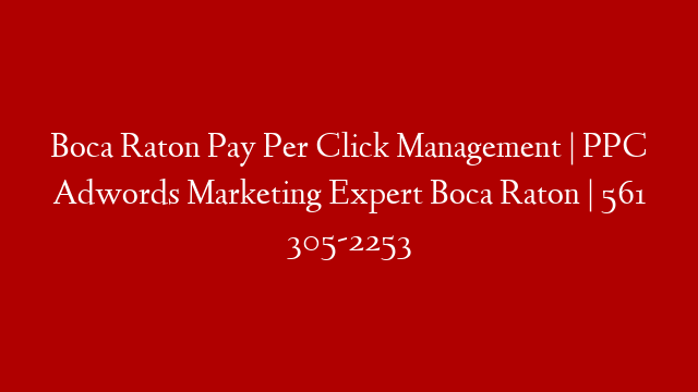 Boca Raton Pay Per Click Management | PPC Adwords Marketing Expert Boca Raton | 561 305-2253
