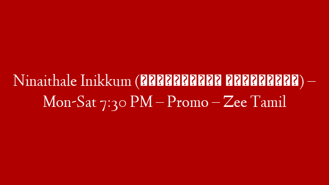 Ninaithale Inikkum (நினைத்தாலே இனிக்கும்) – Mon-Sat 7:30 PM – Promo – Zee Tamil