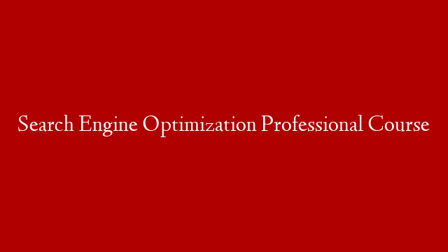 Search Engine Optimization Professional Course