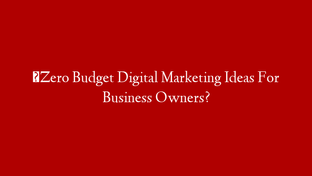 ✅Zero Budget Digital Marketing Ideas For Business Owners?