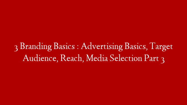 3 Branding Basics :  Advertising Basics, Target Audience, Reach, Media Selection  Part 3