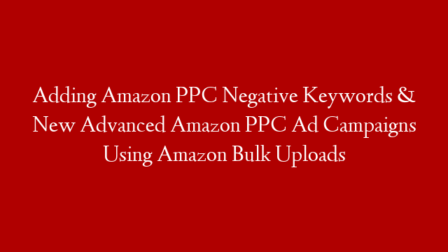 Adding Amazon PPC Negative Keywords & New Advanced Amazon PPC Ad Campaigns Using Amazon Bulk Uploads