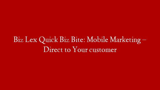 Biz Lex Quick Biz Bite: Mobile Marketing – Direct to Your customer