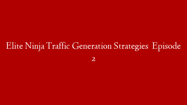 Elite Ninja Traffic Generation Strategies   Episode 2