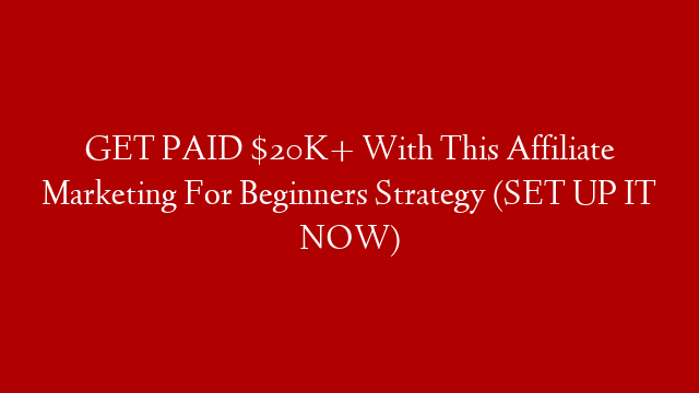 GET PAID $20K+ With This Affiliate Marketing For Beginners Strategy (SET UP IT NOW)
