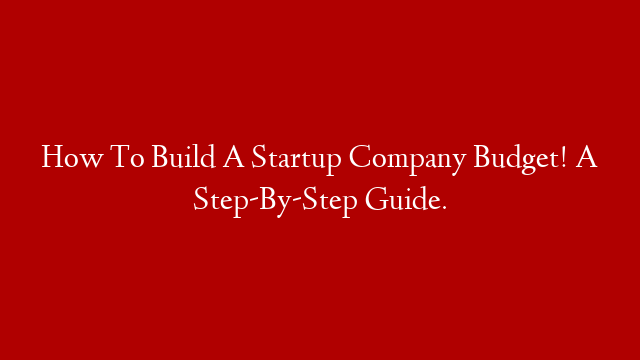 How To Build A Startup Company Budget! A Step-By-Step Guide.