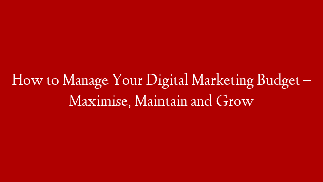How to Manage Your Digital Marketing Budget – Maximise, Maintain and Grow
