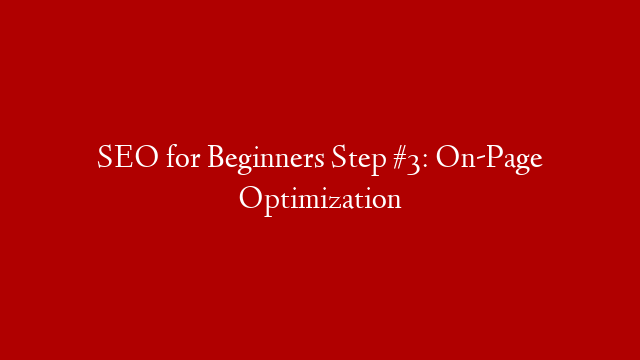 SEO for Beginners Step #3: On-Page Optimization