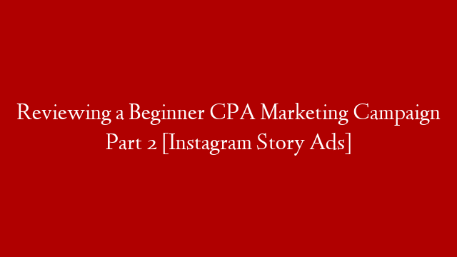 Reviewing a Beginner CPA Marketing Campaign Part 2 [Instagram Story Ads]