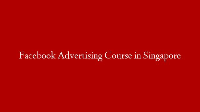 Facebook Advertising Course in Singapore